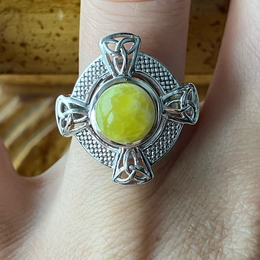 Natural Connemara Marble Sterling Silver Celtic Ring Size 7
